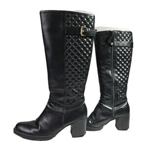 Womens 2.5" Block Heel Riding Boots BOSI Leather Italian Design Zip Black SZ 5.5